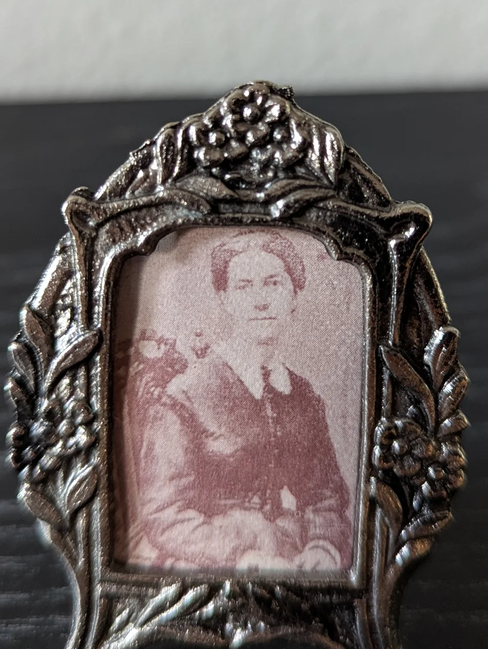 Vintage Ornate Miniature PewterSilver Towned Picture Frame 2.5